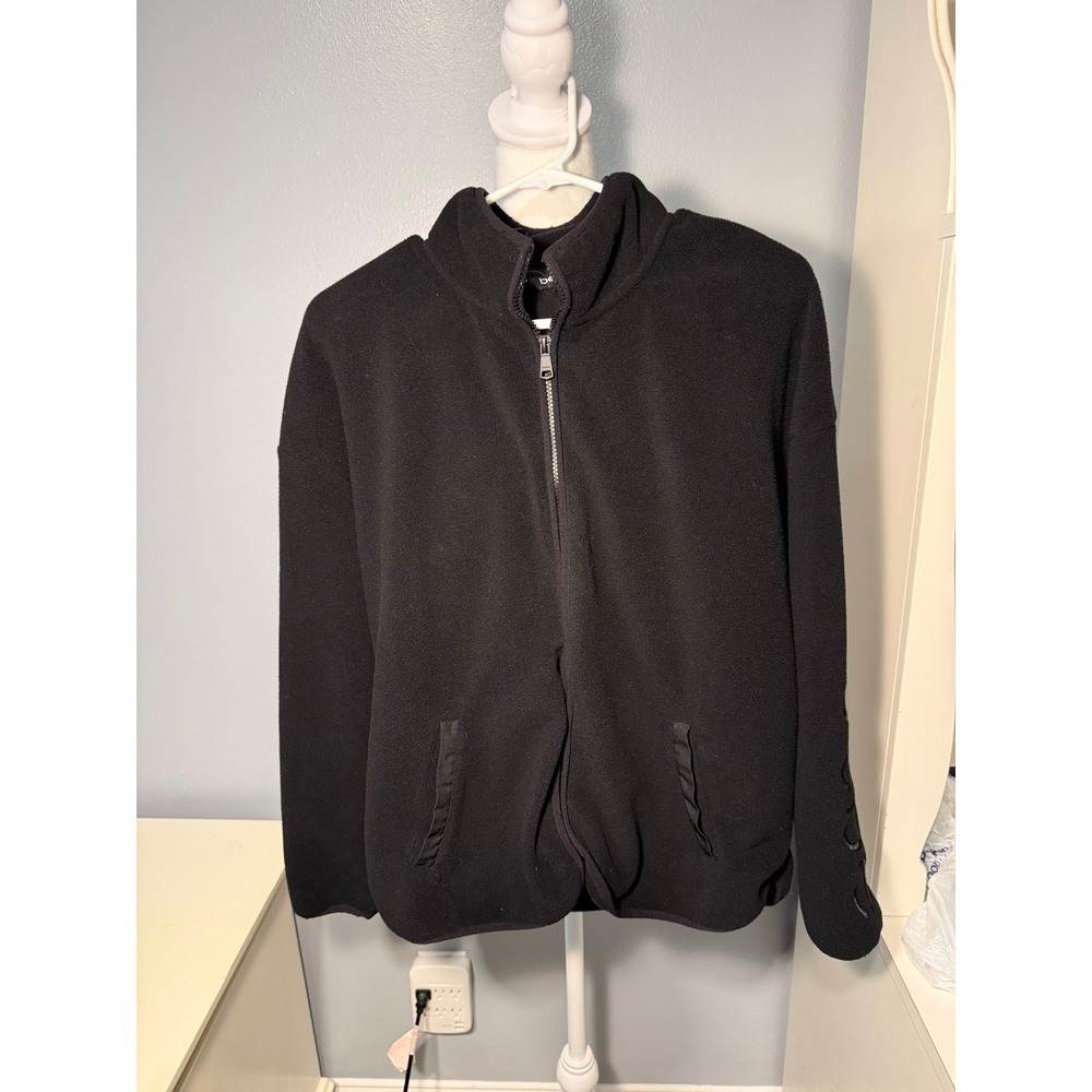 Bebe Sport Black Fleece Full Zip Jacket Mock Neck Pockets Womens Large